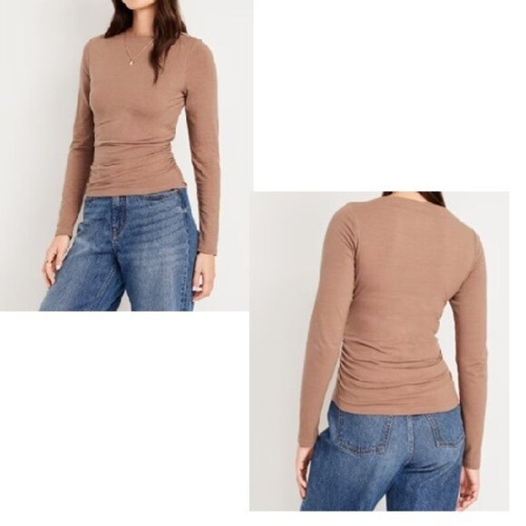 Old Navy Slit Neck with Side Ruching Top, Cotton/Modal, Driftwood, Large - Picture 10 of 10
